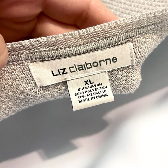 LIZ CLAIBORNE METALLIC SILVER V-NECK 3/4 SLEEVE PULLOVER SWEATER - XL - Picture 5 of 5